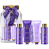 Grace Cole Lavender Sleep Therapy tělový krém 50 ml + krém na ruce a nehty 50 ml + pěna do koupele 100 ml + mycí gel 100 ml + mycí houba + skleněná nádoba, kosmetická sada pro ženy