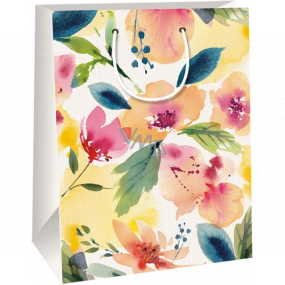 Ditipo Dárková papírová taška 22 x 29 x 10 cm Kraft - barevné květy