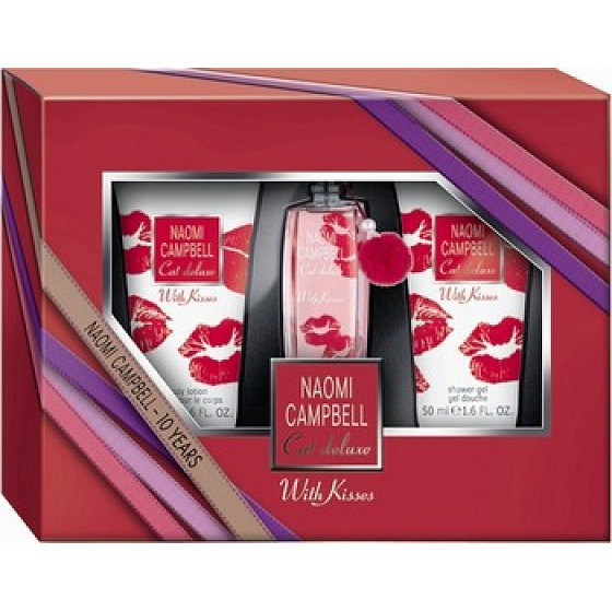 Naomi Campbell Cat Deluxe With Kisses toaletní voda 15 ml + sprchový gel 50 ml + tělové mléko 50 ml, dárková sada