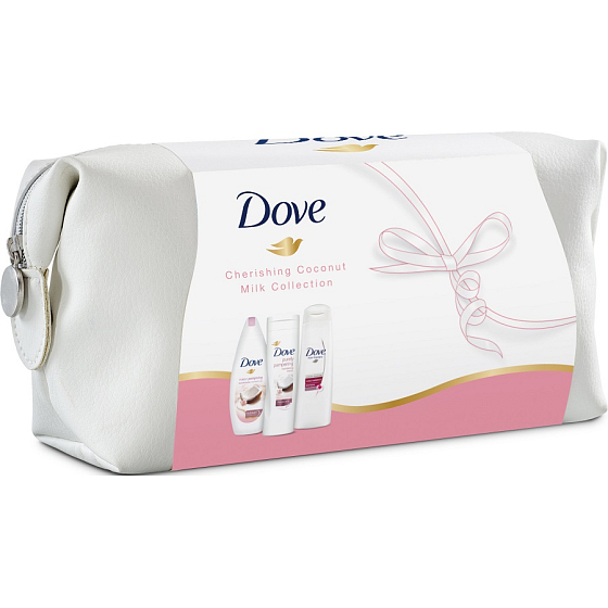 Dove Kokosové mléko a květy jasmínu sprchový gel 250 ml + tělové mléko 250 ml + šampon na vlasy 250 ml + etue, kosmetická sada