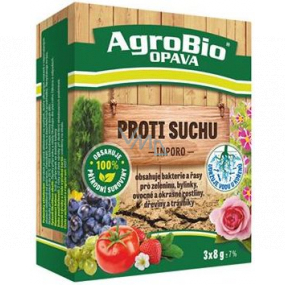 AgroBio Inporo proti suchu obsahuje bakterie a řasy pro zeleninu, bylinky, ovocné a okrasné rostliny, dřeviny a trávníky 3 x 8 g