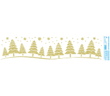 Arch Vánoční samolepka, okenní fólie bez lepidla Zlaté stromky s glitry 50 x 12 cm