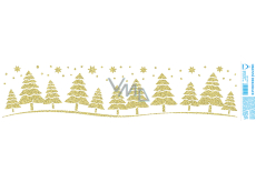 Arch Vánoční samolepka, okenní fólie bez lepidla Zlaté stromky s glitry 50 x 12 cm