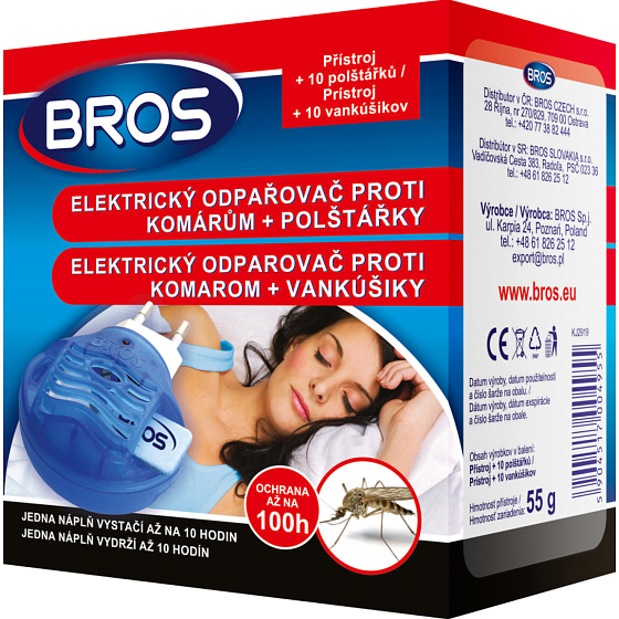 Bros elektrický odpařovač proti komárům + polštářky 10 nocí