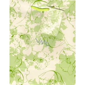 Nekupto Dárková papírová taška 23 x 18 x 10 cm Světle zelená květy 1 kus 829 50 BM