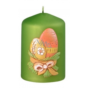 Candles Vajíčka velikonoční svíčka metal mat zelená válec 55 x 80 mm
