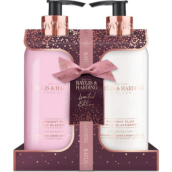 Baylis & Harding Půlnoční švestka a Divoká ostružina tekuté mýdlo na ruce 300 ml + mléko na ruce a tělo 300 ml, kosmetická sada