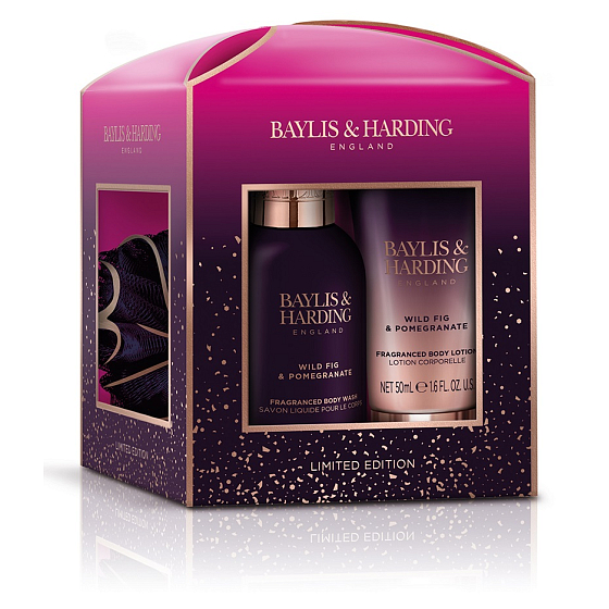 Baylis & Harding Fík a Granátové jablko mycí gel 100 ml + tělové mléko 50 ml + mycí houba, kosmetická sada pro ženy