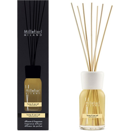 Millefiori Milano Natural Honey & Sea Salt - Med a mořská sůl Difuzér 100 ml + 7 stébel v délce 25 cm do menších prostor vydrží 5-6 týdnů