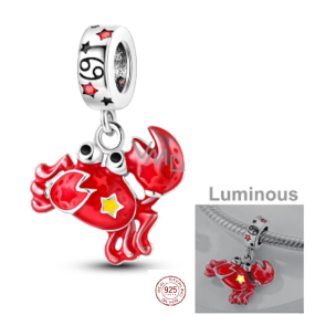 Charm Sterlingové stříbro 925 Znamení zvěrokruhu Rak, zářící ve tmě luminozní přívěsek na náramek
