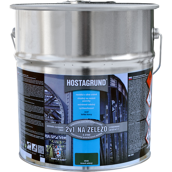 Hostagrund 2v1 S2160 základní i vrchní barva na kov, 0199 černá, 9 l