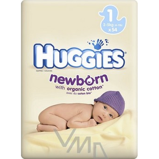 Huggies Newborn velikost 1, 2 - 5 kg, plenkové kalhotky 54 kusů
