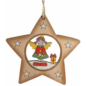 Albi Dřevěná vyřezávaná vánoční ozdoba Anděl ve hvězdičce 9 x 10 cm