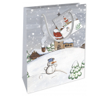 Nekupto Dárková papírová taška 14 x 11 x 6,5 cm Vánoční zimní krajina sněhulák WBS 1914 02
