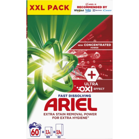 Ariel Ultra Oxi Effect prací prášek pro odstraňování skvrn a pro extra hygienu 60 dávek 3,3 kg