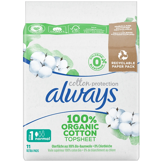 Always Ultra Normal Cotton Protection hygienické vložky s křidélky 11 kusů