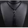 108 Mala Obsidian náhrdelník kosočtverec, meditační šperk, přírodní kámen vázaný, elastický, korálek 6 mm, kámen záchrany