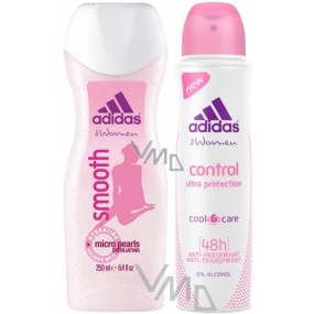 Adidas Control Smooth sprchový gel 250 ml + Control Ultra Protection antiperspitant deodorant sprej pro ženy 150 ml, kosmetická sada