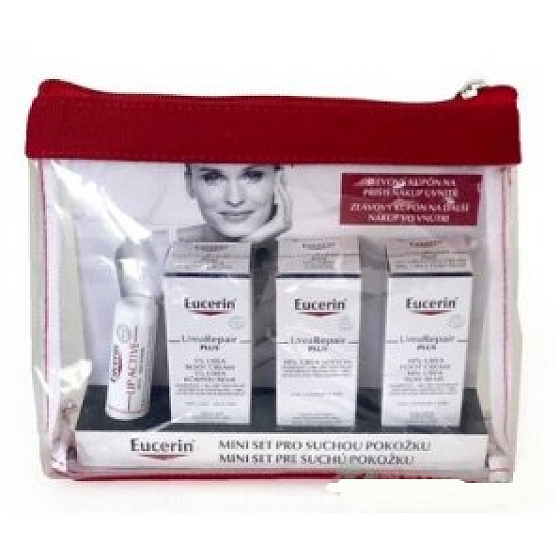 Eucerin UreaRepair PLUS tělový krém 5% Urea 20 ml + tělové mléko 10% Urea 20 ml + krém na nohy 10% Urea 20 ml + tyčinka na rty 4,8 g, kosmetická sada pro suchou pokožku