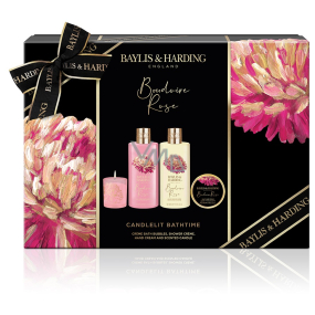 Baylis & Harding Tajemná růže pěna do koupele 300 ml + sprchový krém 300 ml + krém na ruce 50 ml + vonná svíčka 60 g, kosmetická sada pro ženy