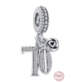 Charm Sterlingové stříbro 925 70 výročí, přívěsek růže na náramek