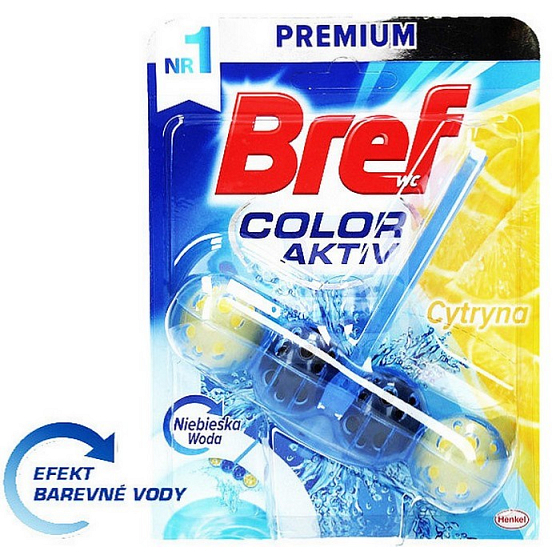 Bref Color Aktiv Lemon WC blok pro hygienickou čistotu a svěžest Vaší toalety, zbarvuje vodu, 50 g