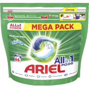 Ariel All in 1 Pods Mountain Spring gelové kapsle na praní bílého a světlého prádla 66 kusů
