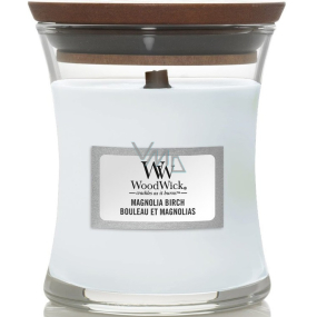 WoodWick Magnolia Birch - Magnólie a bříza vonná svíčka s dřevěným knotem a víčkem sklo malá 85 g