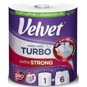 Velvet Turbo papírové kuchyňské utěrky 3 vrstvé 330 útržků 1 kus