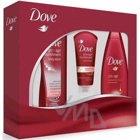 Dove Pro Age sprchový gel 250 ml + tělové mléko 250 ml + krém na ruce 75 ml, kosmetická sada