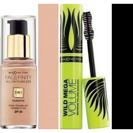 Max Factor Facefinity All Day Flawless 3v1 make-up 50 Natural 30 ml + Wild Mega Volume řasenka černá 11 ml