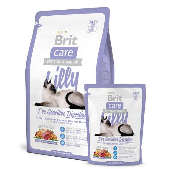 Brit Care Jehněčí + losos pro dospělé kočky s alergiemi a citlivým zažíváním 7 kg, Hypoalergenní kompletní krmivo