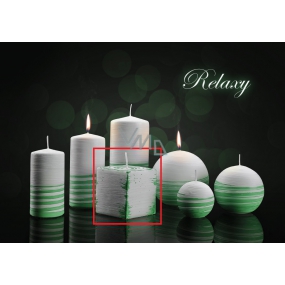 Lima Aromatická spirála Relaxy svíčka bílo - zelená krychle 65 x 65 mm 1 kus
