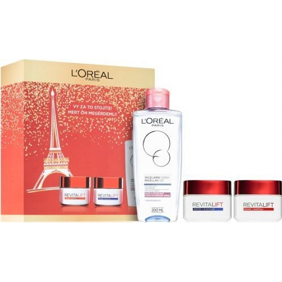 Loreal Paris Revitalift denní krém 50 ml + noční krém 50 ml + micelární voda pro normální až suchou, citlivou pleť 200 ml, kosmetická sada