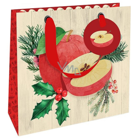 Nekupto Dárková papírová taška luxusní 18 x 16 cm Vánoční jablíčka