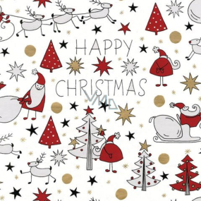 Präsenta Dárkový balící papír 70 x 200 cm Vánoční bílý - sob, skřítek, stromky