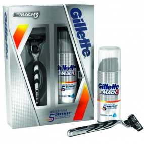 Gillette Mach3 strojek s 1 náhradní hlavicí + Irritation Defense gel na holení 75 ml, kosmetická sada, pro muže