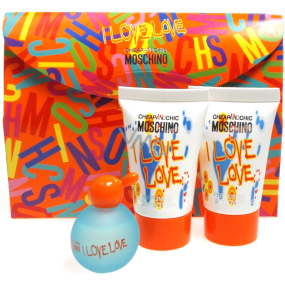 Moschino I Love Love Set De Luxe toaletní voda 4,9 ml + sprchový gel 25 ml + tělové mléko 25 ml, dárková sada