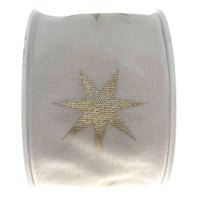 Ditipo Stuha látková s drátkem bílá zlaté hvězdy 2 m x 40 mm