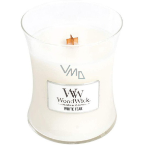 WoodWick White Teak - Bílý teak vonná svíčka s dřevěným knotem a víčkem sklo střední 275 g