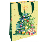 Nekupto Dárková papírová taška s ražbou 17,5 x 11 x 8 cm Vánoční stromeček s dárky