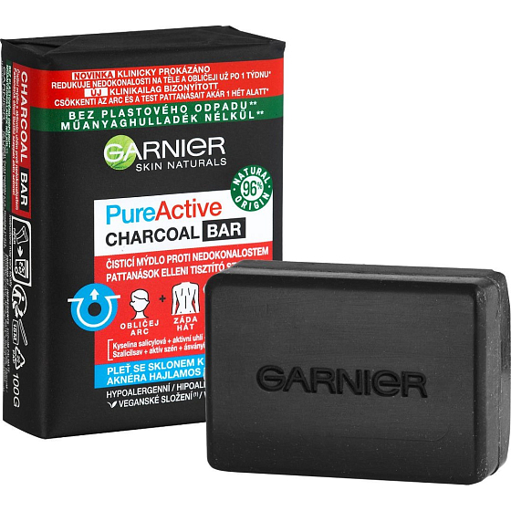 Garnier Skin Naturals Pure Active Charcoal Bar tuhé čisticí pleťové mýdlo 100 g