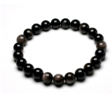 Achát černý náramek elastický přírodní kámen, kulička 8 mm / 16 - 17 cm, dodává odvahu a sílu