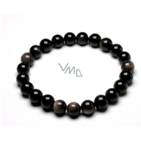 Achát černý náramek elastický přírodní kámen, kulička 8 mm / 16 - 17 cm, dodává odvahu a sílu