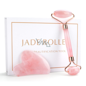 Růženin Gua Sha 5 x 8 cm + váleček masážní 14 x 5,5 cm redukuje vrásky, otoky, zlepšuje pružnost pokožky, sada, kámen lásky