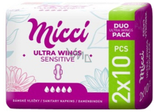 Micci Ultra Wings Sensitive intimní vložky s křidélky Duo 2 x 10 kusů