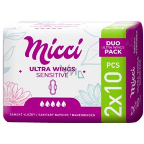 Micci Ultra Wings Sensitive intimní vložky s křidélky Duo 2 x 10 kusů