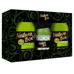 Nature Box Avokádo Regenerační sprchový gel se 100% za studena lisovaným olejem, vhodné pro vegany 385 ml + tělové mléko 385 ml + termohrnek, kosmetická sada