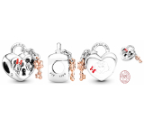 Charm Sterlingové stříbro 925 Disney Minnie Mouse & Mickey Mouse Visací zámek - věčná láska, korálek na náramek