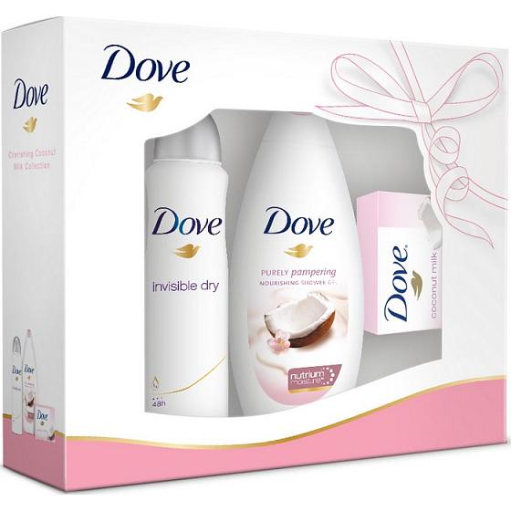 Dove Kokosové mléko a květy jasmínu sprchový gel 250 ml + antiperspirant sprej 150 ml + toaletní mýdlo 100 g, kosmetická sada